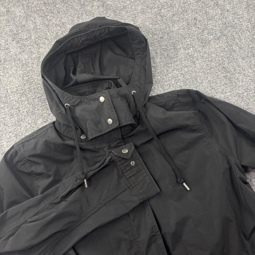 Uniqlo Parka Jacket M Black Hooded Cinched Waist Lightweight Women
